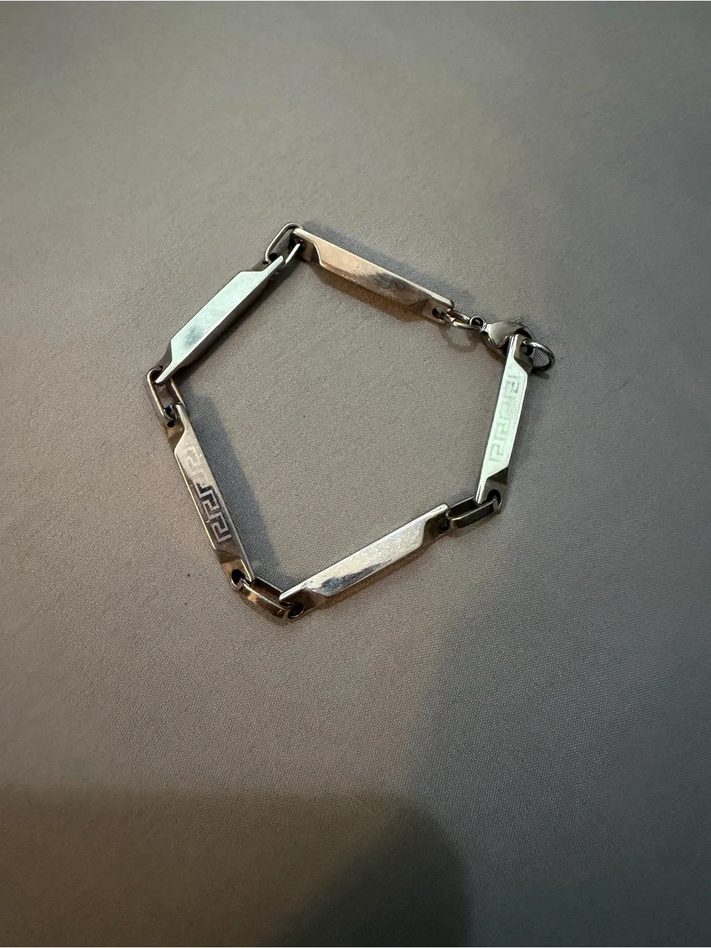 Elegant Vintage 9inch Silver Stainless Steel Greek Style Geometric Link Bracelet